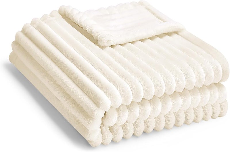 Eonkasp Soft Fleece Baby Blanket Ultra Cozy Baby Blankets for Boys Girls Warm and Lightweight Infant Toddler Newborn Receiving Gift with Reversible Stripes for Crib Stroller, 30x40 Inch, Cream - Image 1